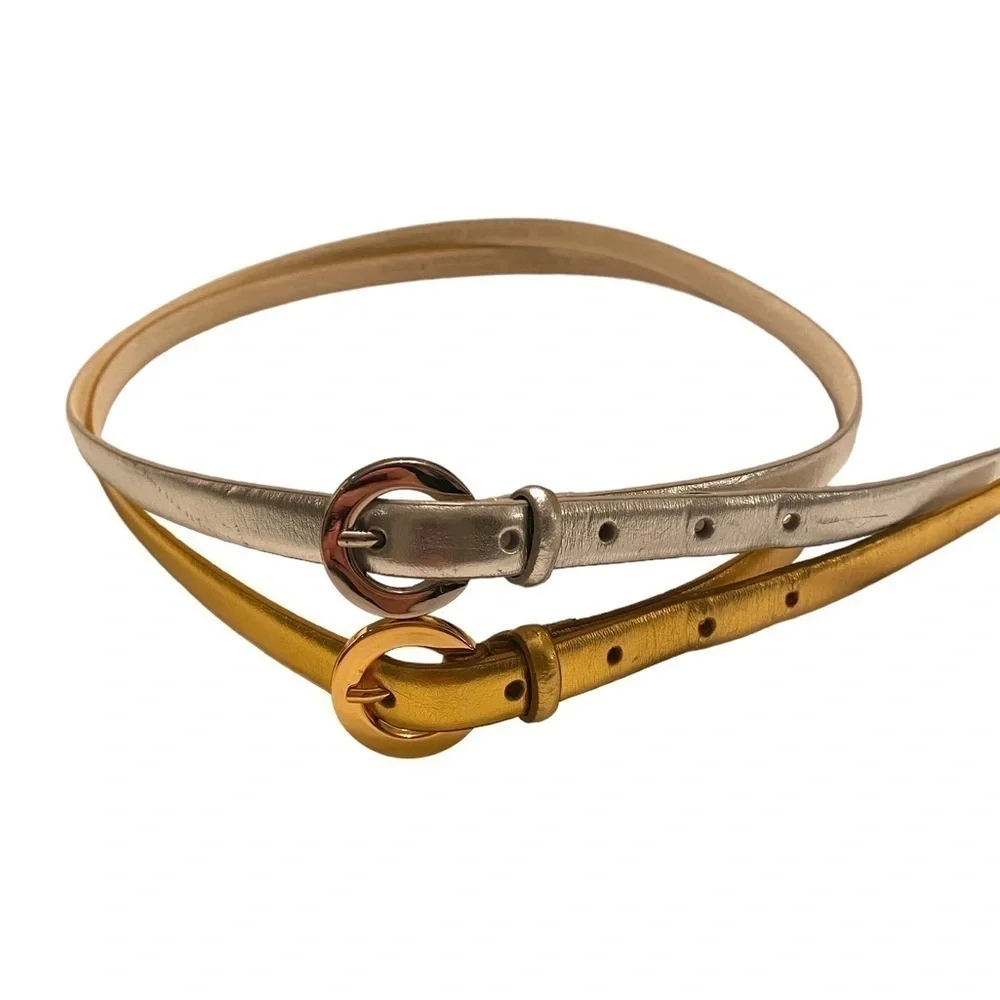 Two Thin Metallic Belts Silver Gold - X-Large